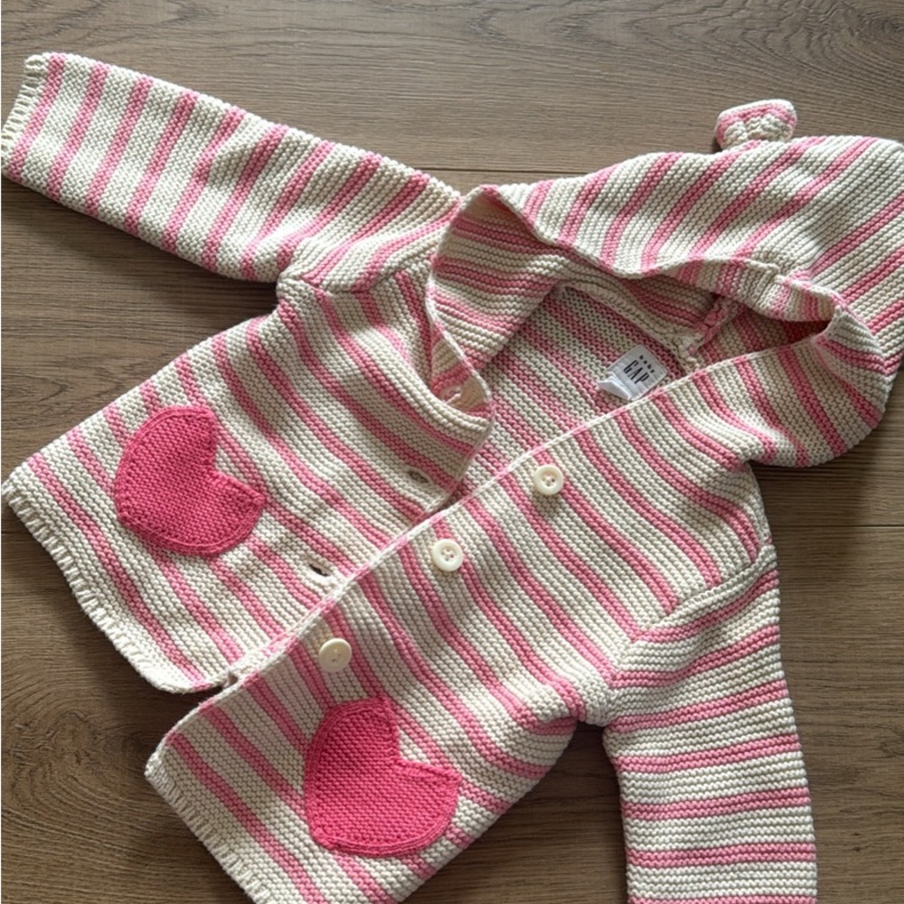 GAP Baby Pink and Cream Striped Cardigan